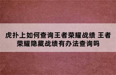 虎扑上如何查询王者荣耀战绩 王者荣耀隐藏战绩有办法查询吗